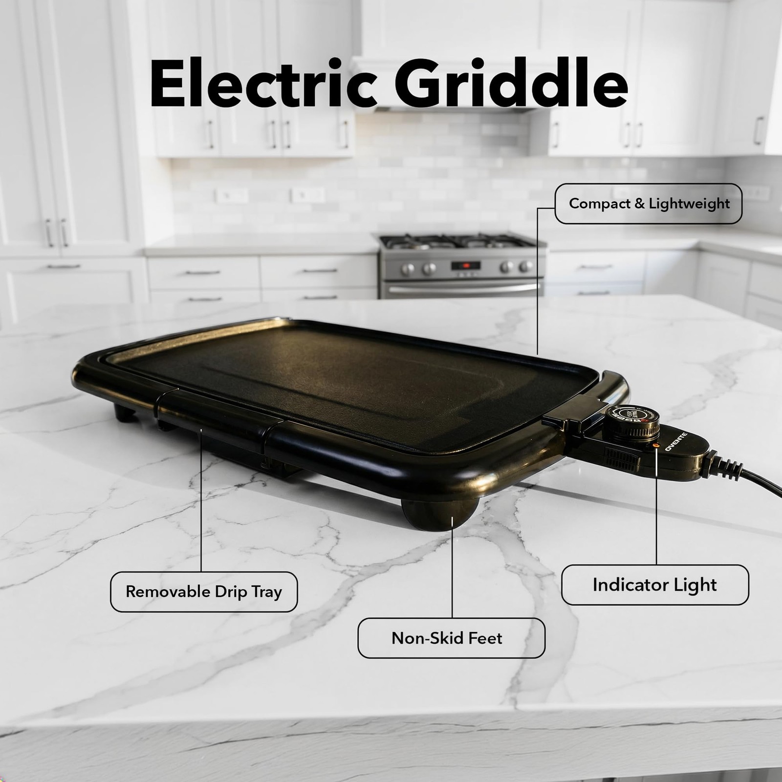 OVENTE Electric Griddle 16 x 10 Inch Non-Stick Plate, Black GD1610B