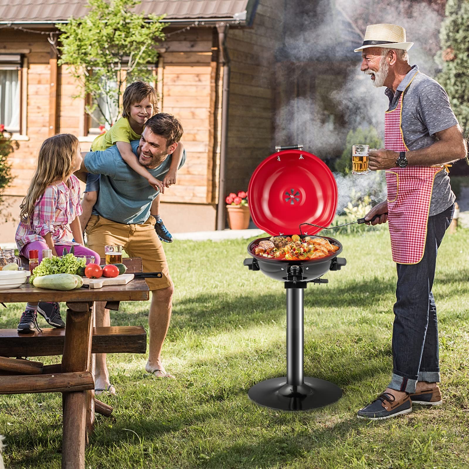 1600W Electric Grill Portable BBQ – Non-Stick Grate, Adjustable Heat, Removable