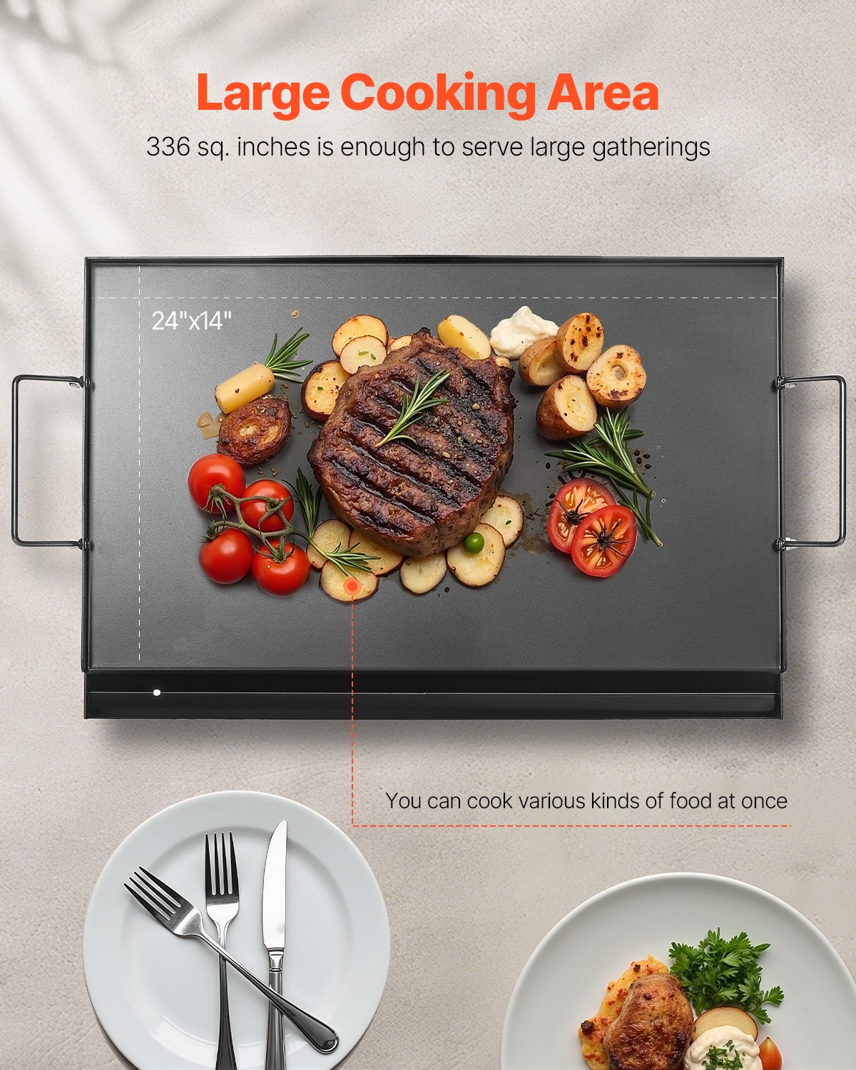 24×16 in Flat Top Griddle Carbon Steel Universal BBQ Grill Pan Cookware