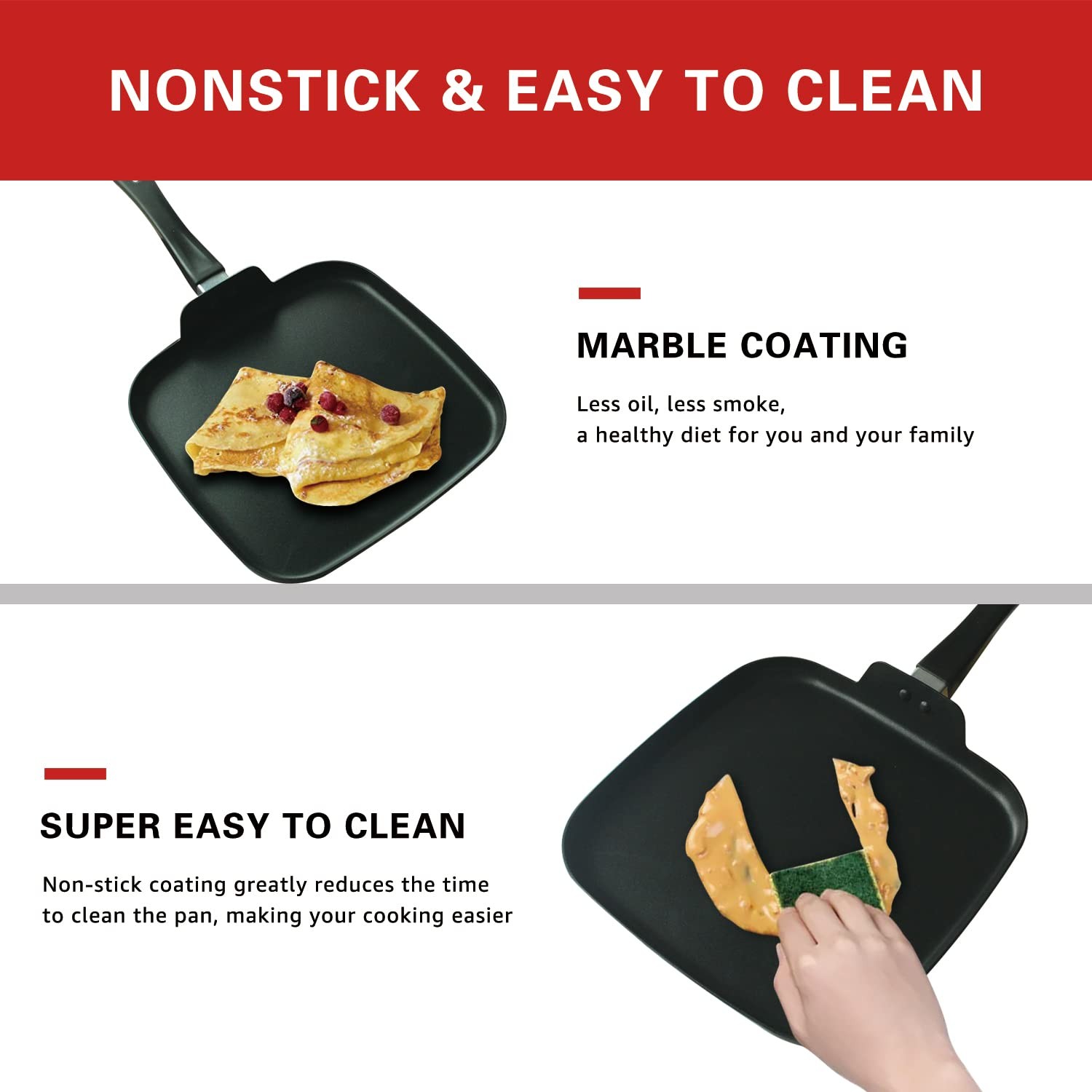 10 Inch Square Griddle Pan Nonstick Grill Skillet Omelette Cookware Pfoa Free