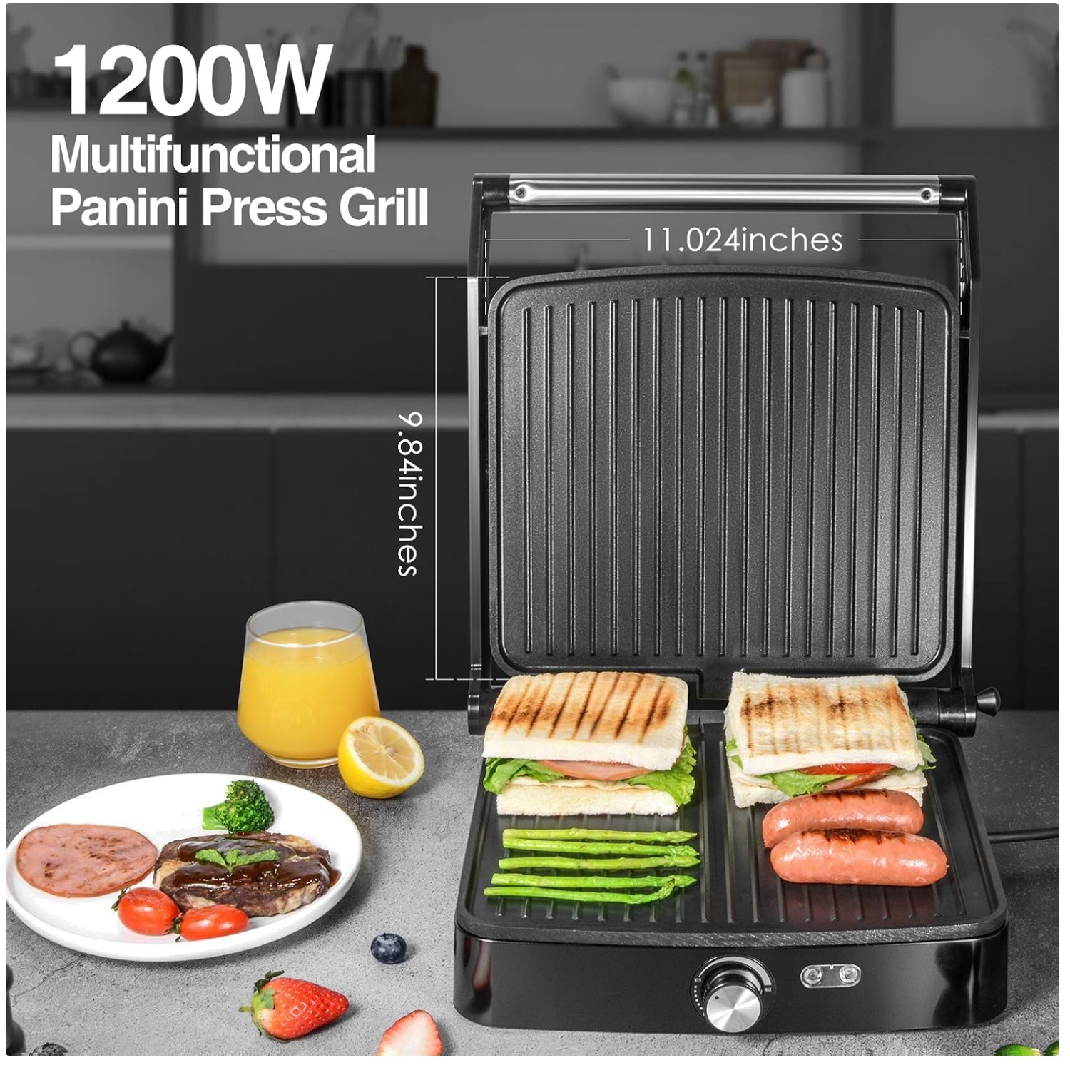 Adjustable Temperature Panini Grill, Nonstick Plates