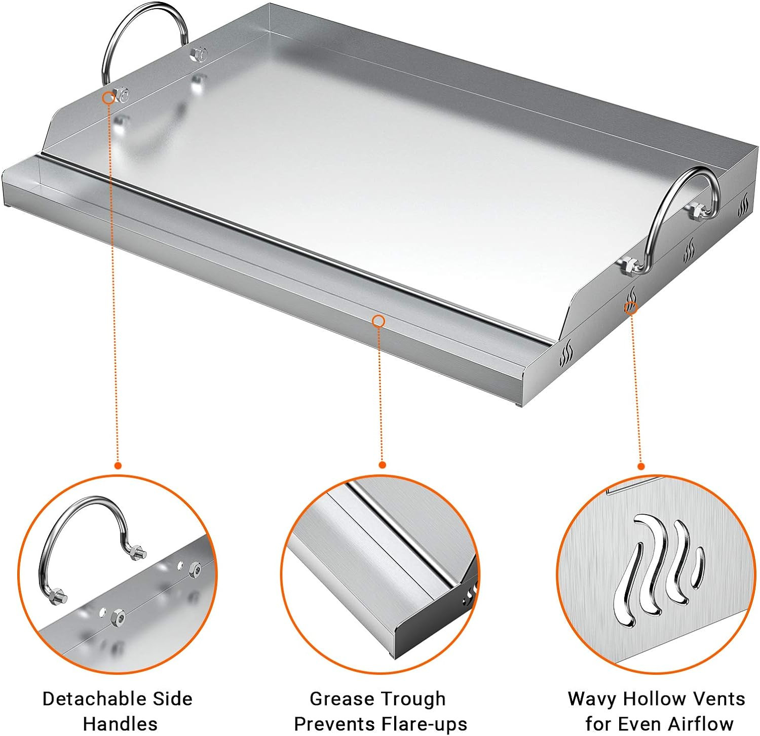 Only Fire Universal Stainless Steel Cooking Griddle, Flat Top Plate Insert with
