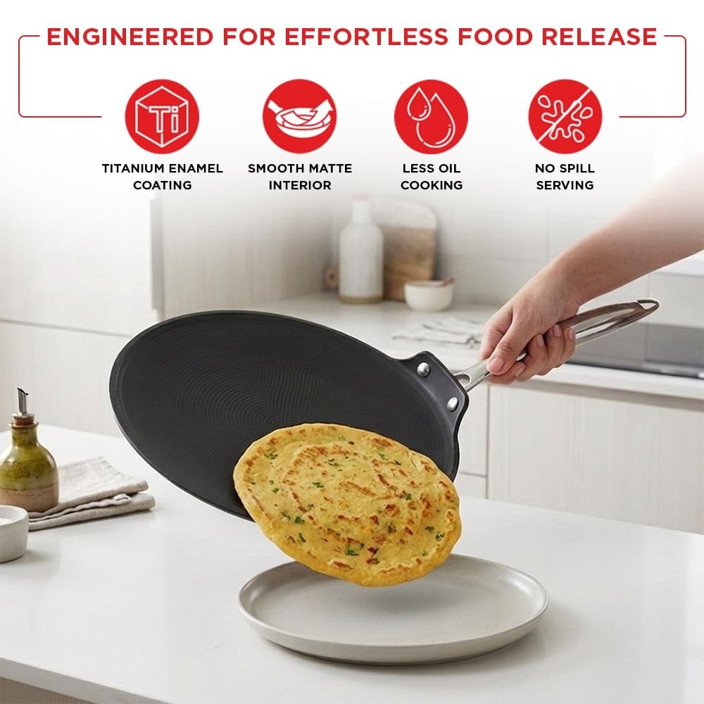 Vinod Ferona Cast Iron Roti Tawa Gas Stove Stick-Free Metal Spoon Safe 2 Yr