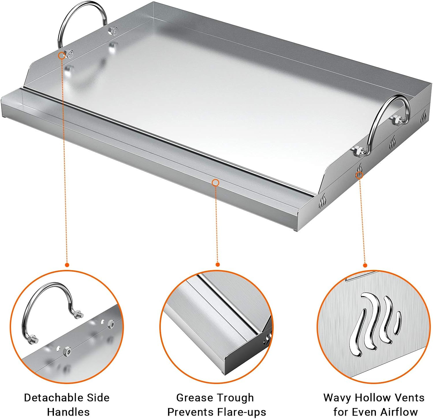 Only Fire Universal Stainless Steel Cooking Griddle, Flat Top Plate Insert with