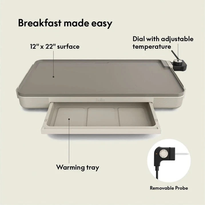 Bella 12″ x 22″ XL Griddle with Warming Tray