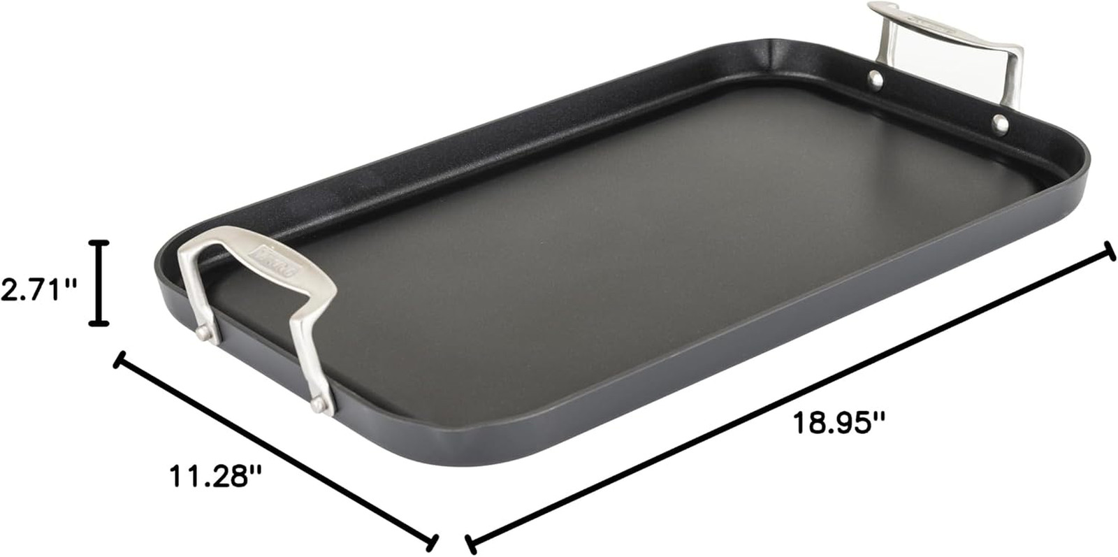 Viking Nonstick Double Burner Griddle, 19 X 11 Inch Hard Anodized Kitchen Grill