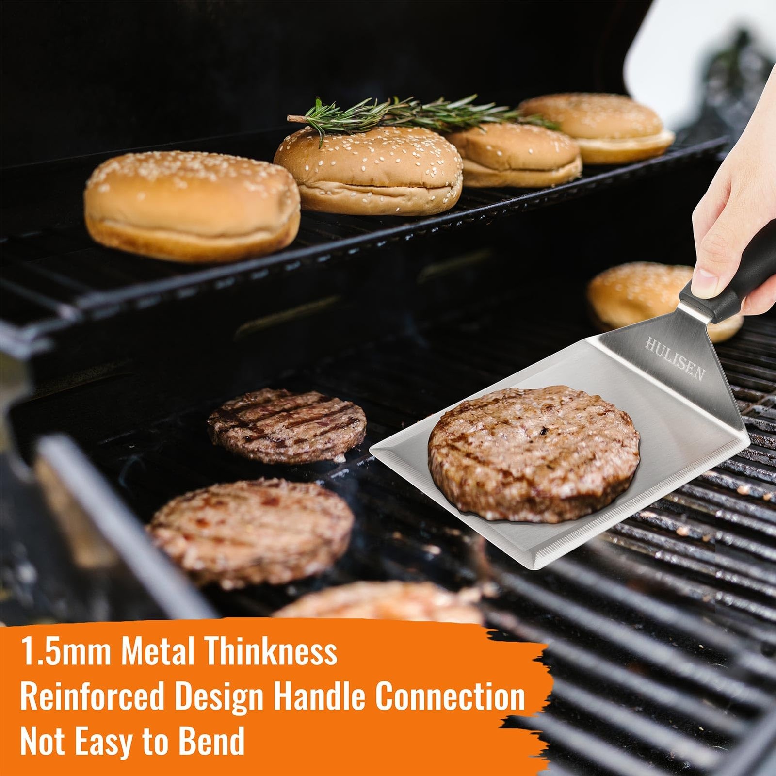 HULISEN Stainless Steel Spatula 2 pcs, 6 x Grilling (2-Pack), Silver
