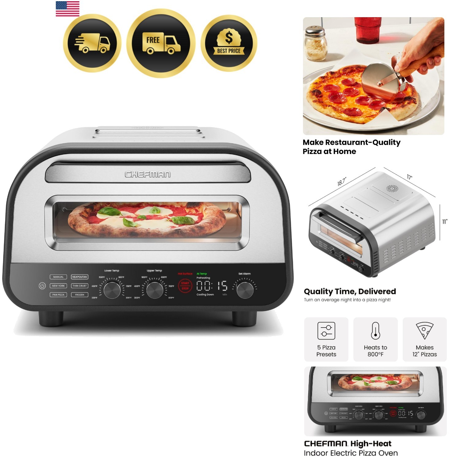 Indoor Pizza Oven – Makes 12 Inch Pizzas in Minutes, Heats up to 800°F – Coun…