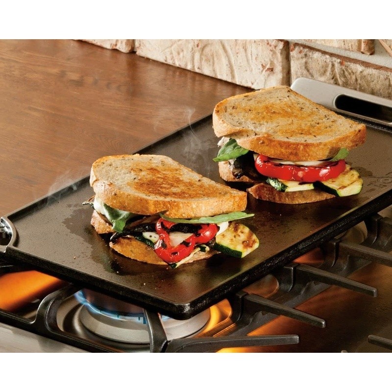 PFAS Free Non Toxic Reversible Cast Iron Double Burner Griddle Grill Cookware US