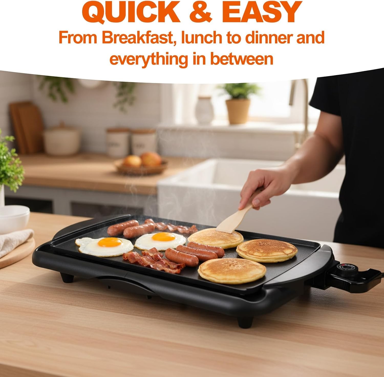 20″ Electric Griddle Ceramic Non-Stick Baking Pan Attemperation Griddle 1400W