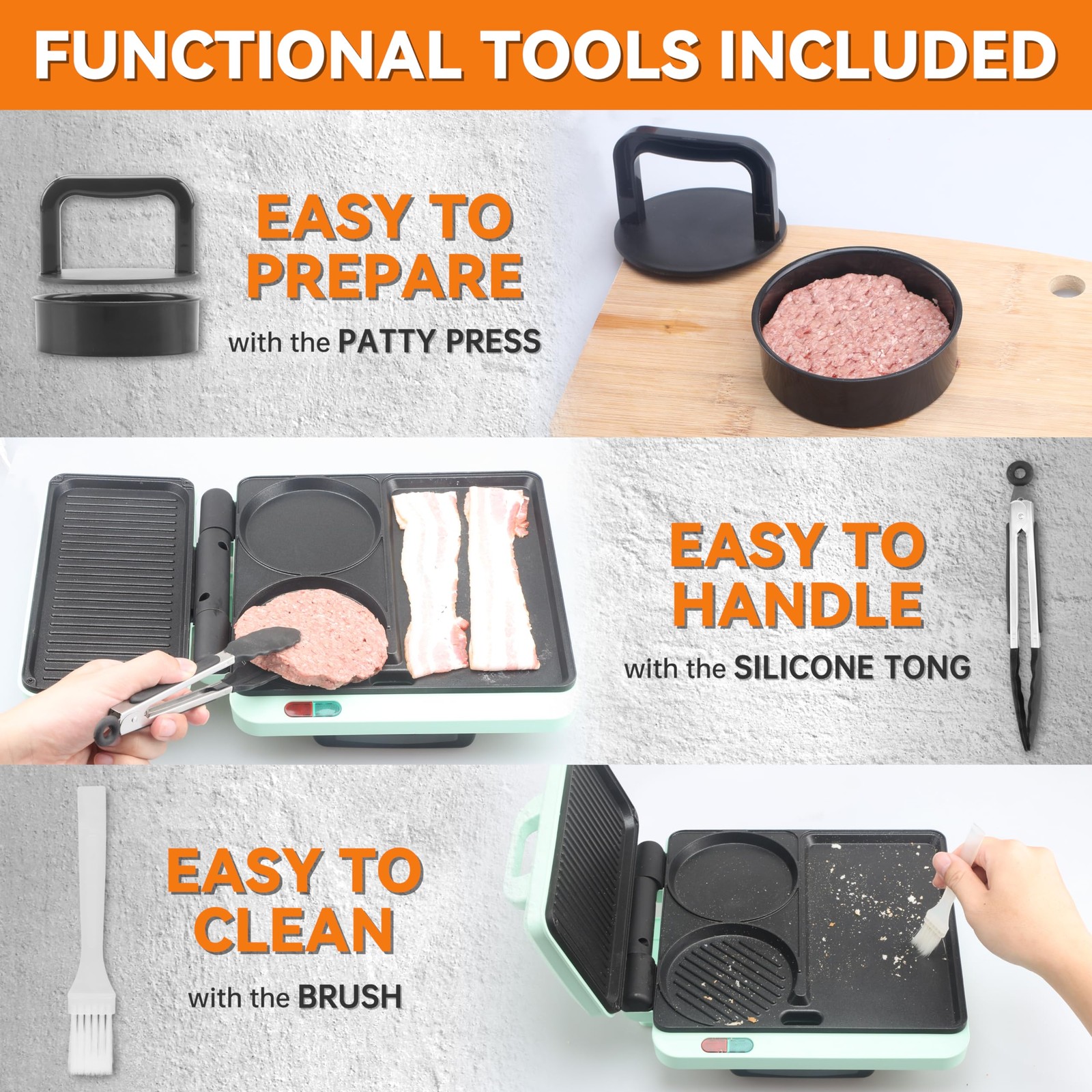 Breakfast Sandwich Maker, Nonstick Electric Griddle & Grill Combo, 3 in 1 Bre…