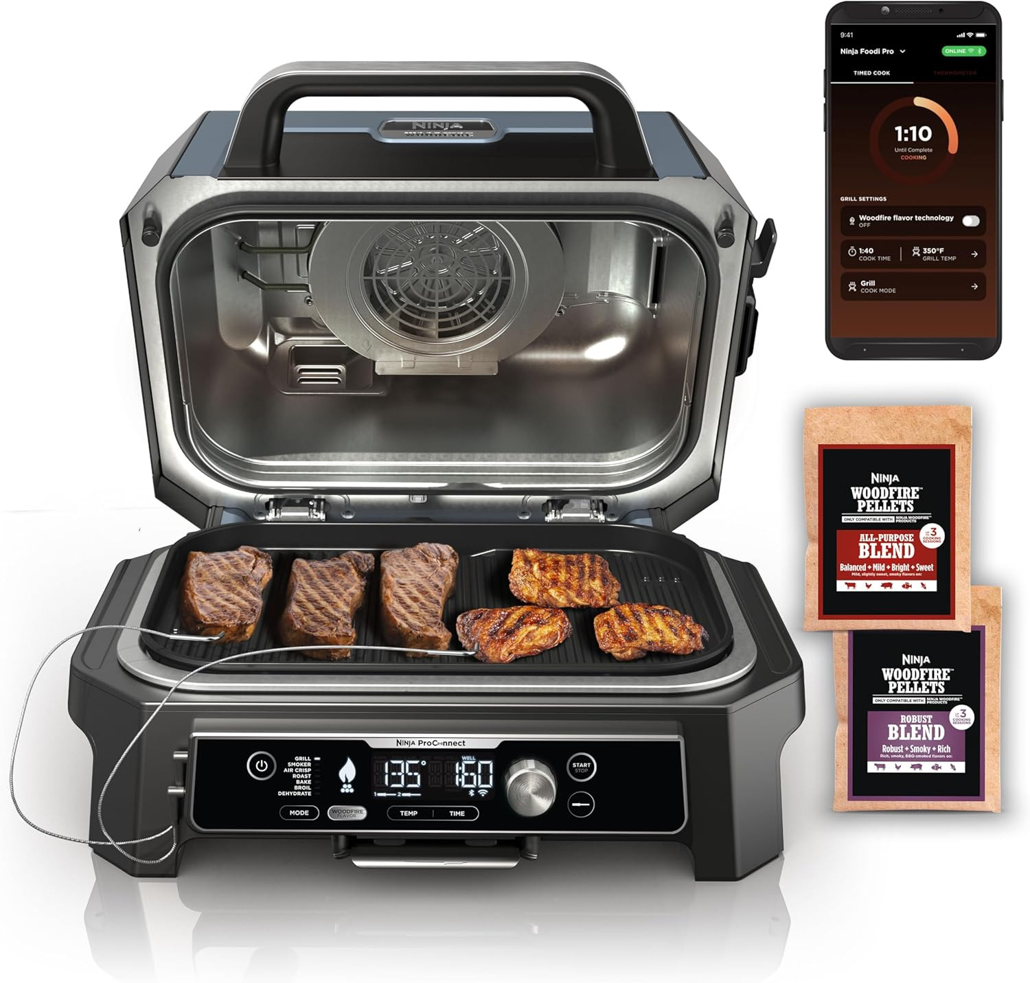 Ninja OG951 Woodfire Pro Connect Premium XL Outdoor Grill & Smoker, Bluetooth, A