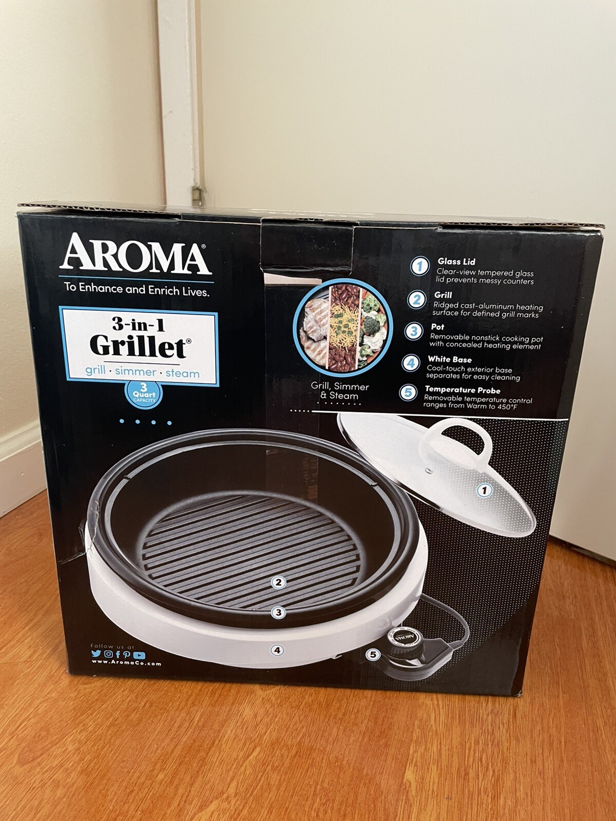 Aroma 3-Qt. 3-In-1 Grillet, Black