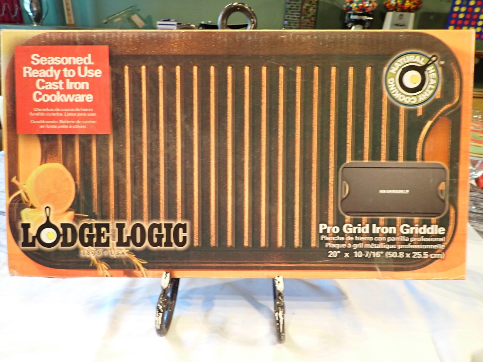 Lodge Logic Cast Iron Pro Grid Griddle Large 20″ by 10-7/16″ Seasoned and ready!