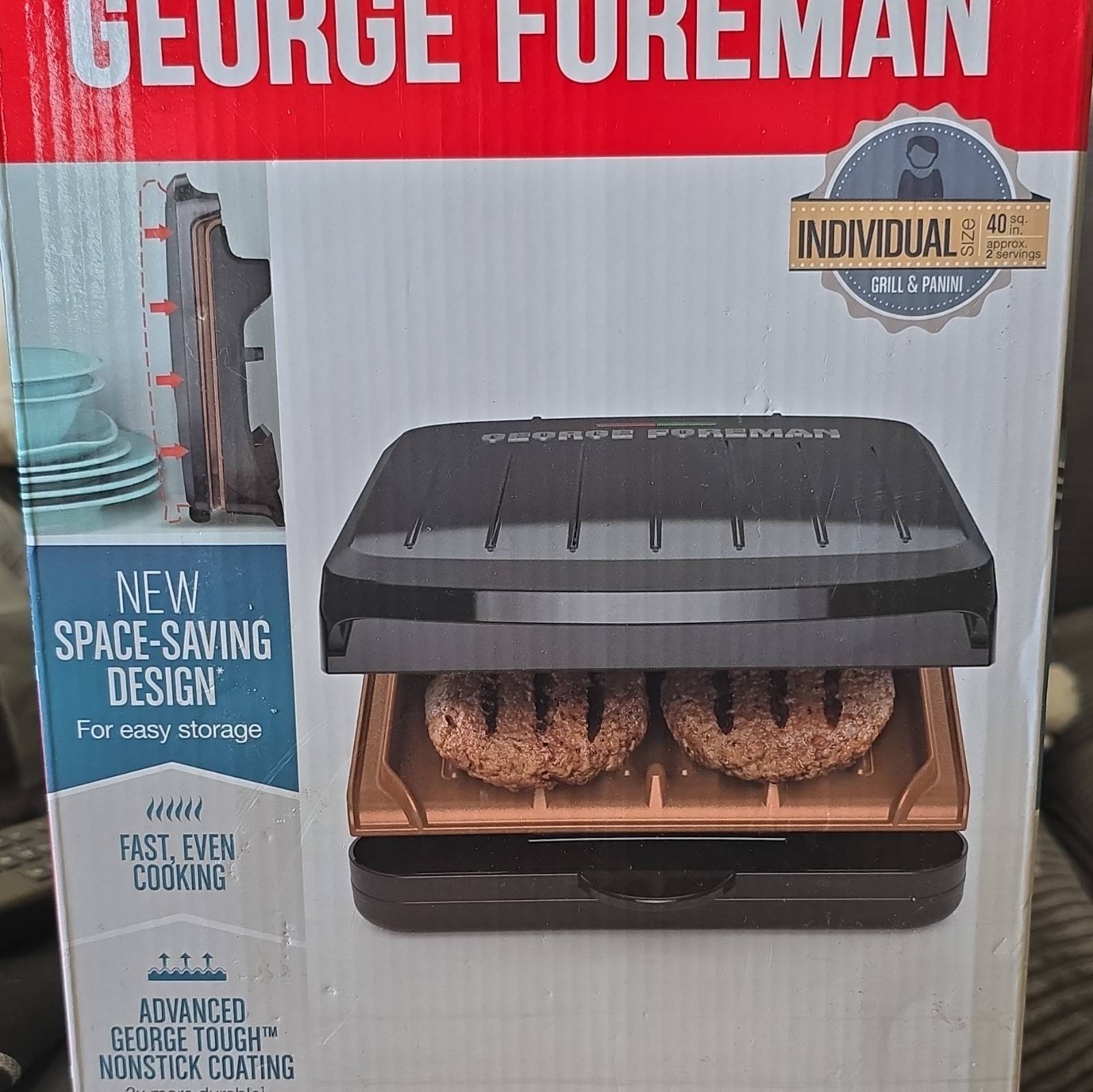 George Foreman 40 sq in Indoor Grill & Panini Non-Stick Space-Saving Black