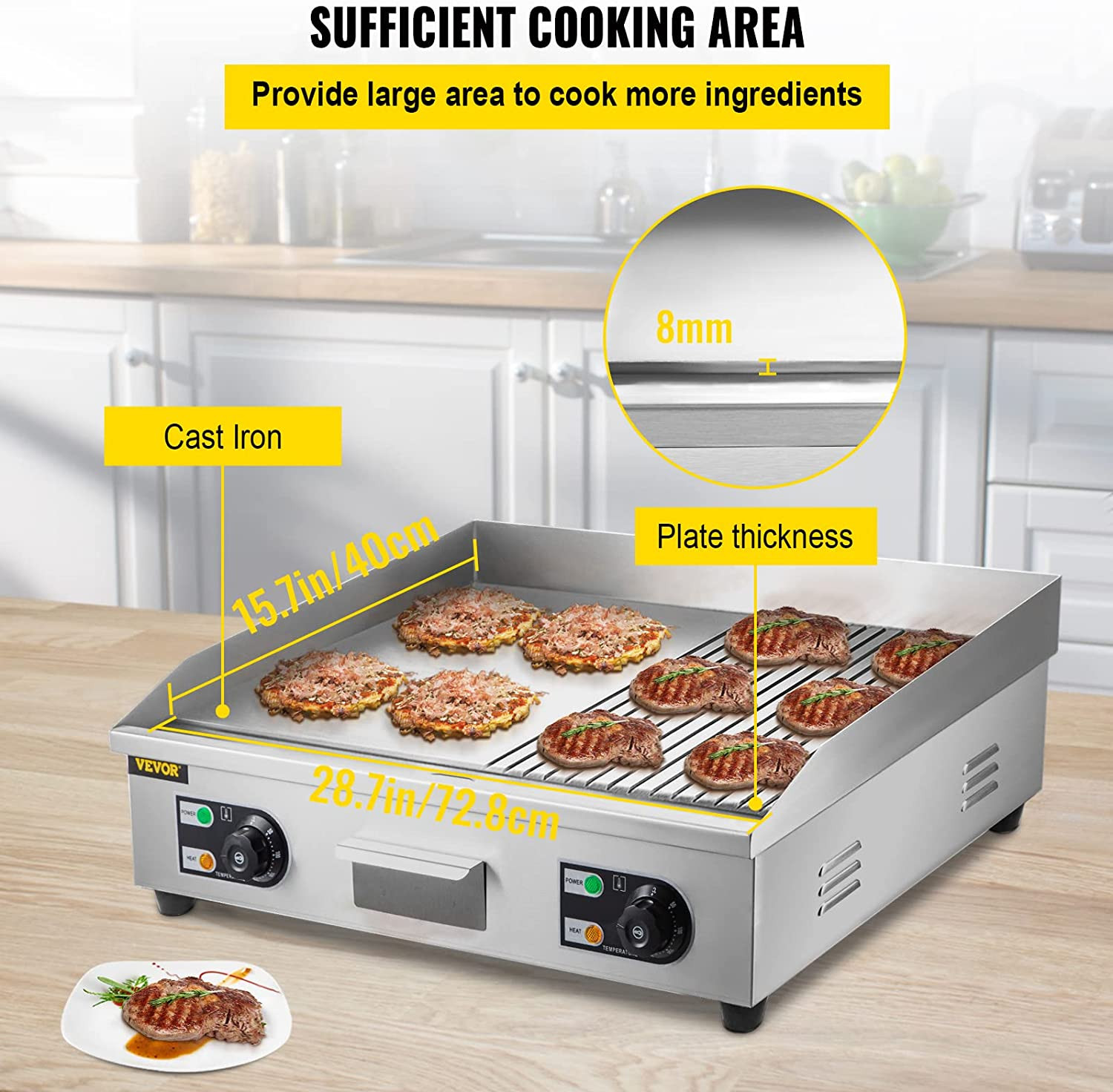 29″ Commercial Electric Griddle,Electric Countertop Flat Top Griddle 110V 3000W
