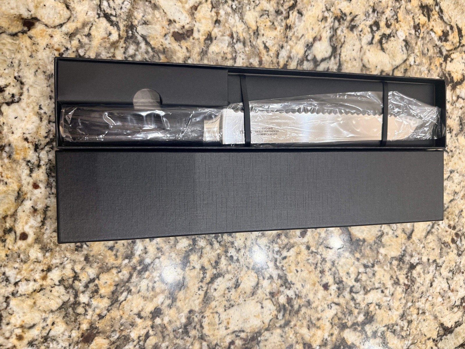 Serrated Bread Knife Stainless Steel Black Gift Box