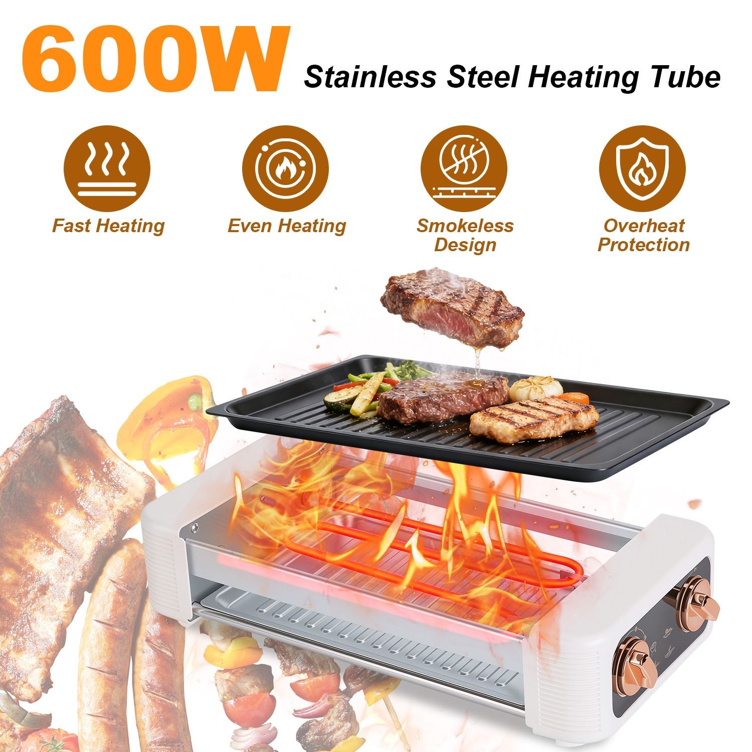3-in-1 Electric Hot Dog Roller & Grill Machine – Smokeless Indoor/Outdoor