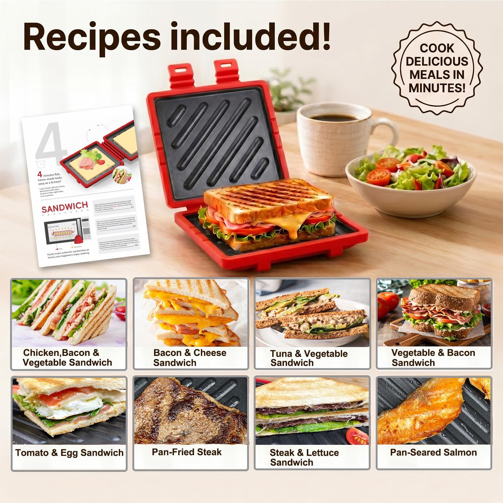 Microwave Sandwich Maker, Microwave Toaster with Adjustable Silicone Strap, R…