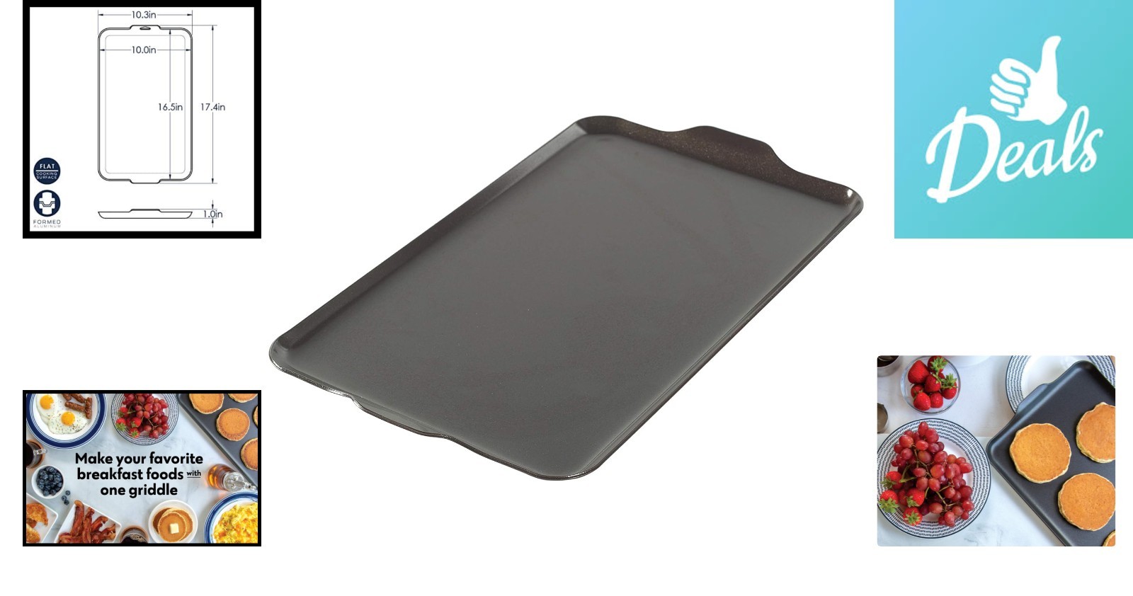 10.3×17.4 in Non-Stick Griddle – Lightweight Two Burner Design for Easy Cooking