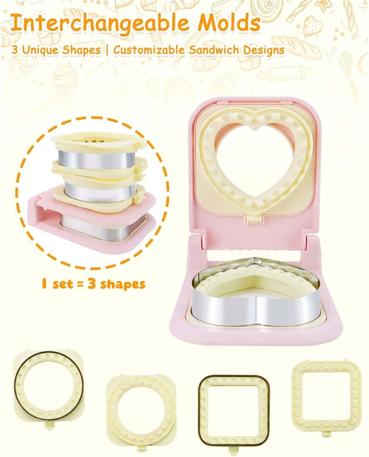 3-in-1 Uncrustable Sandwich Maker – Heart/Circle/Square Crustless Sandwich Cu…