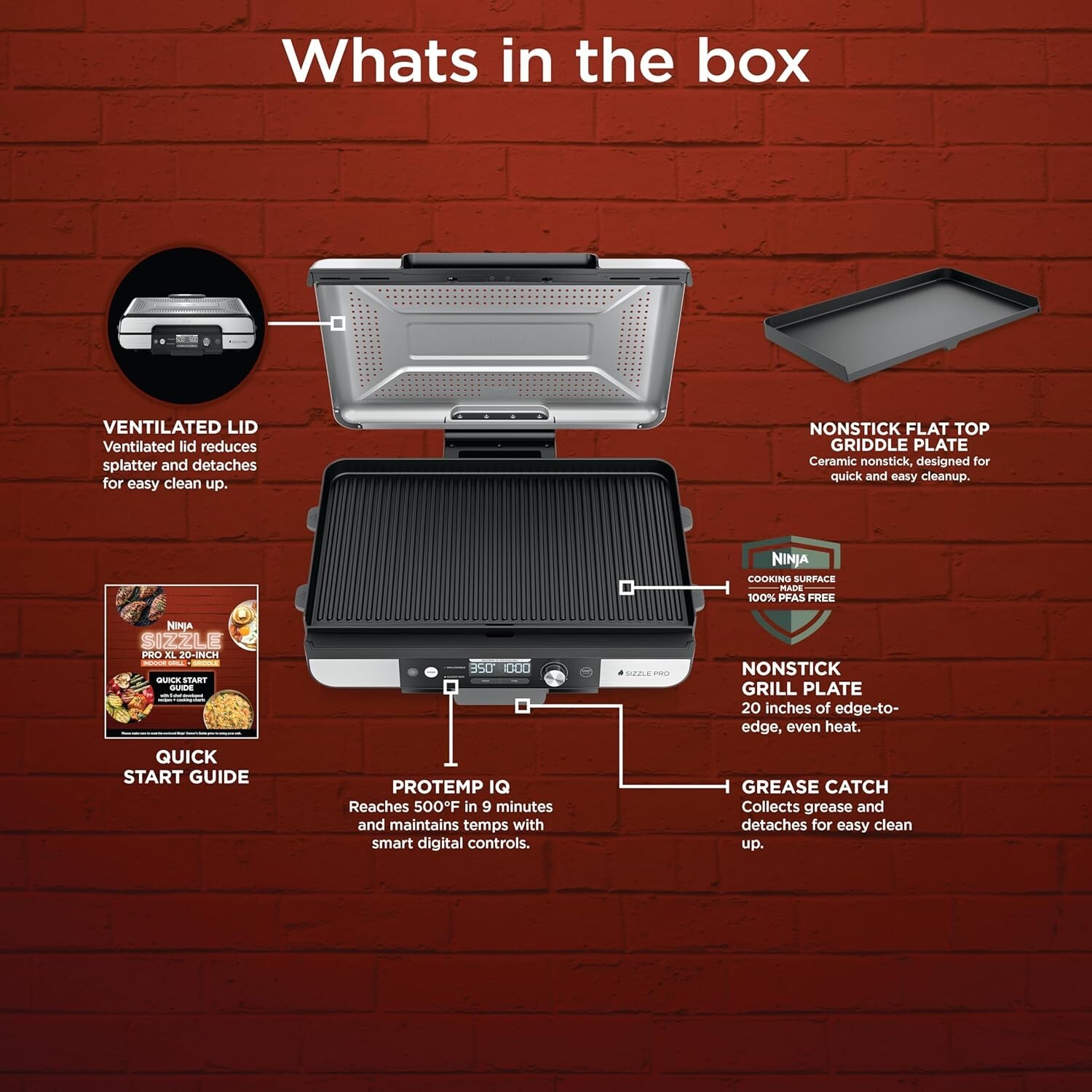 Ninja Sizzle Pro XL 20″ Indoor Griddle Grill GX101 ProTemp IQ