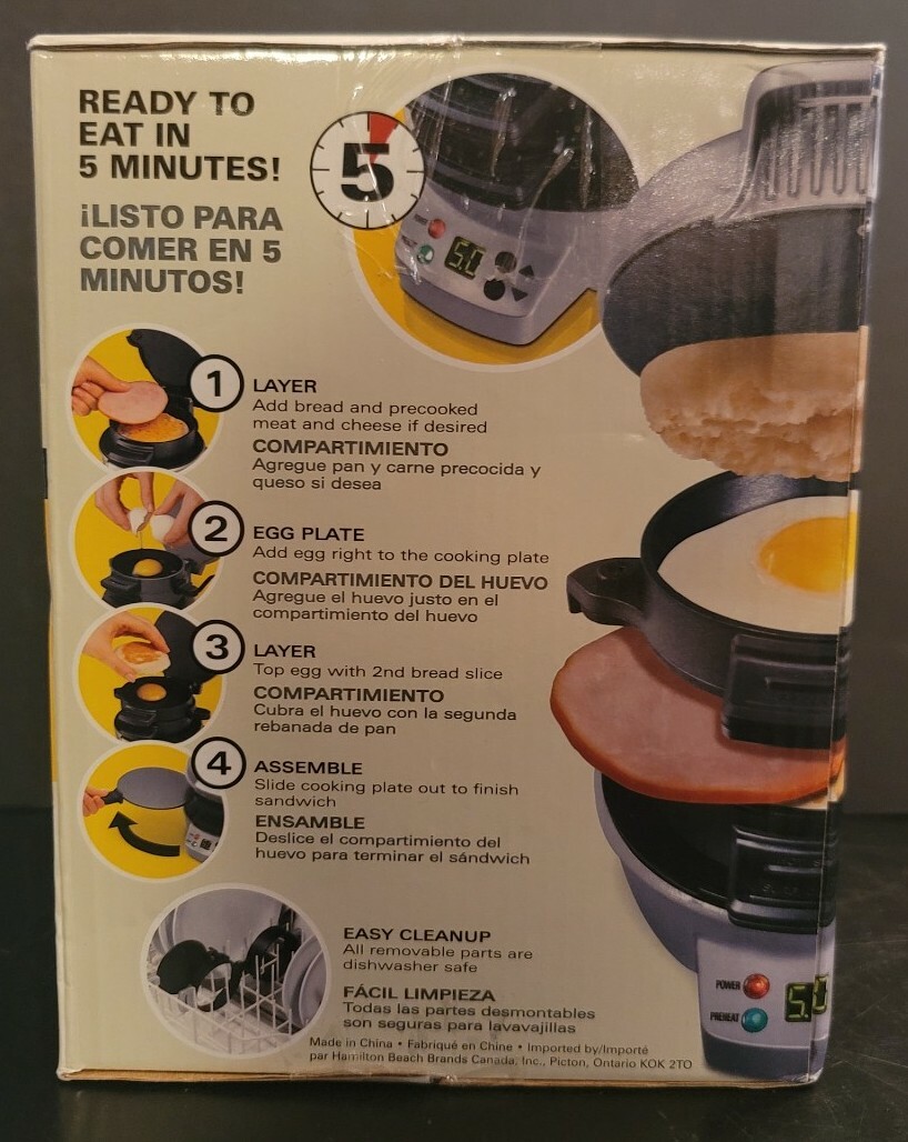 Hamilton Beach Breakfast Sandwich Maker 25478R w Timer Brand New Factory Sealed