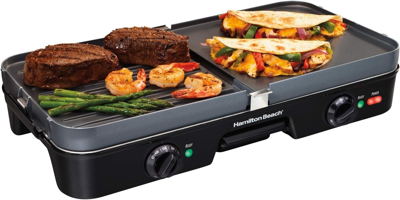 3-in-1 Electric Indoor Grill Electric Griddle 180 sq. in. Reversible PFAS-Free