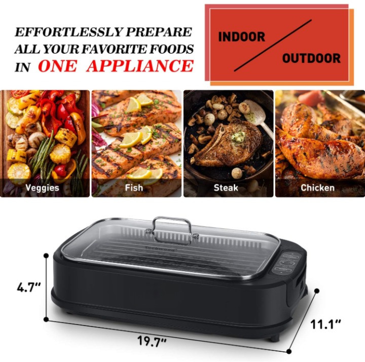 Grill eléctrico sin humo 1500W portátil antiadherente fácil limpiar, Nuevo