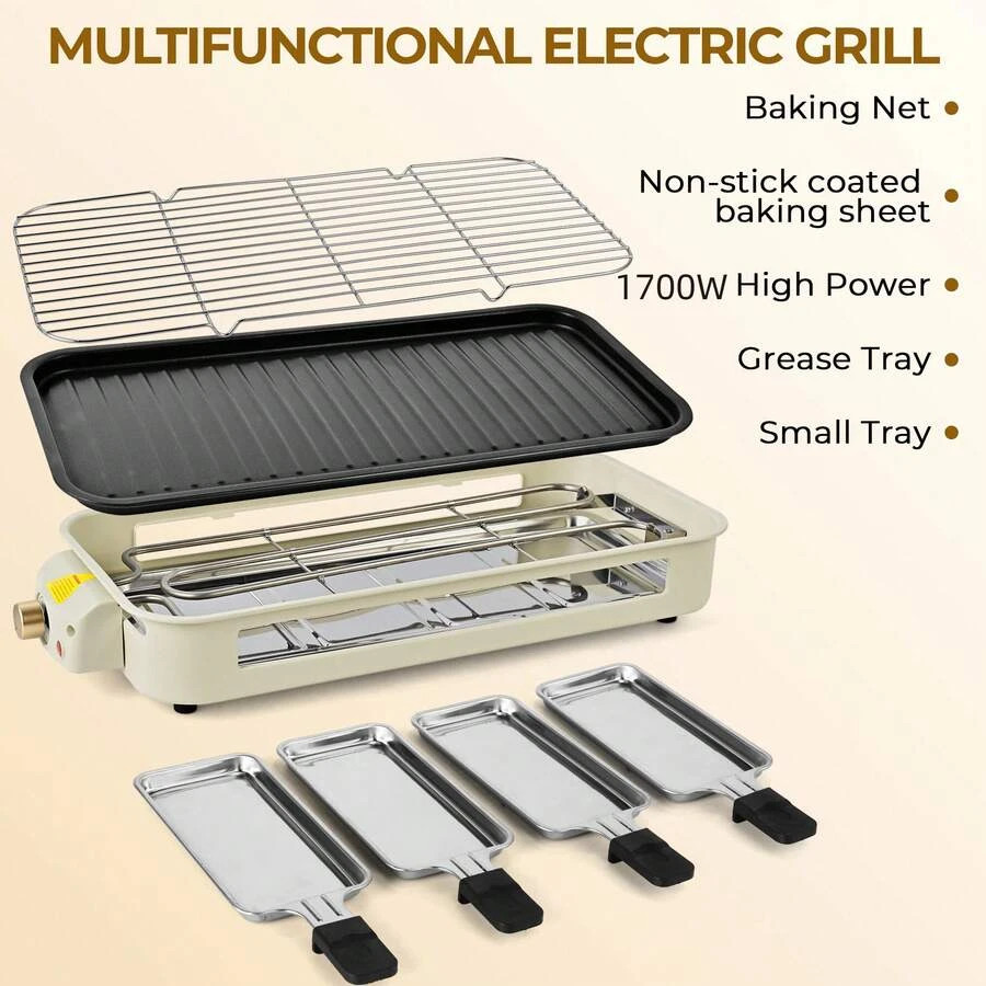 1700W Electric Indoor Grill 2-In-1 Griddle Removable Plates Non-Stick