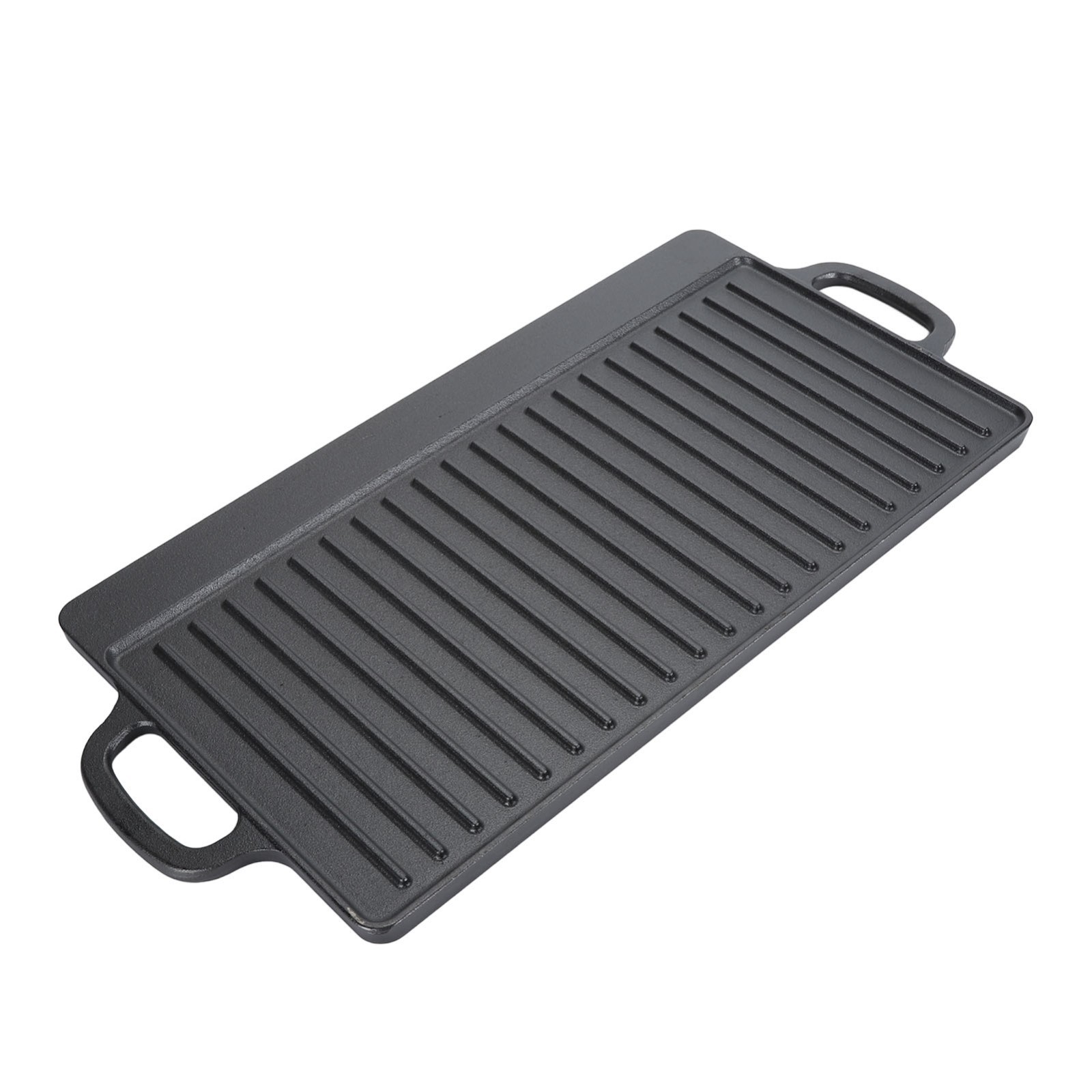 Dual Ear Double Sided Cast Iron Griddle, Rect BBQ Grill Plate 17.3in & 19.7in