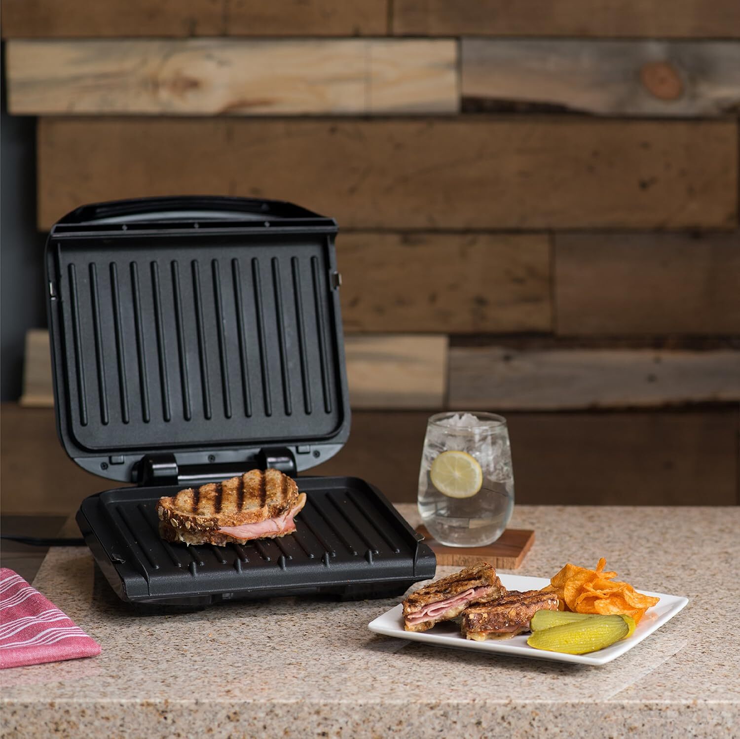 4-Serving Removable Plate Electric Grill and Panini Press, Non-Stick Coating
