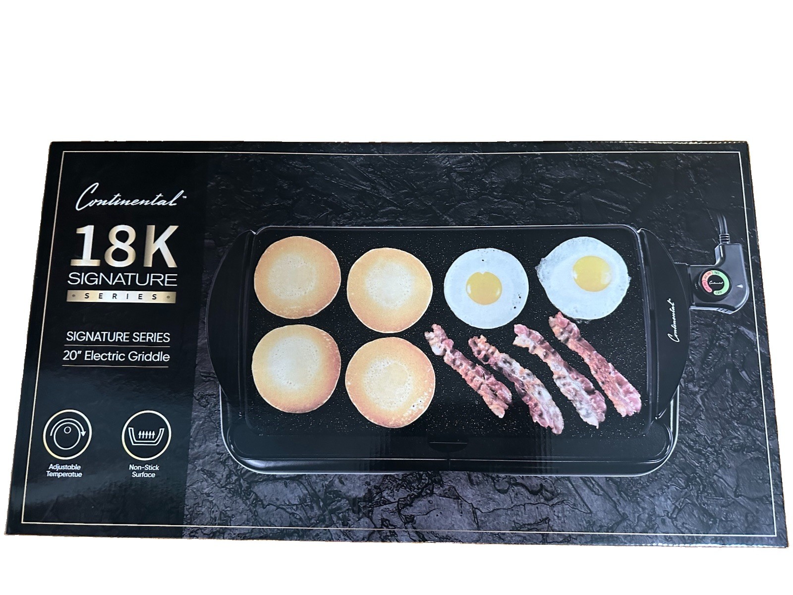 Continental 18K Signature Series 20″ Electric Griddle, Non-Stick, 1800W, Black