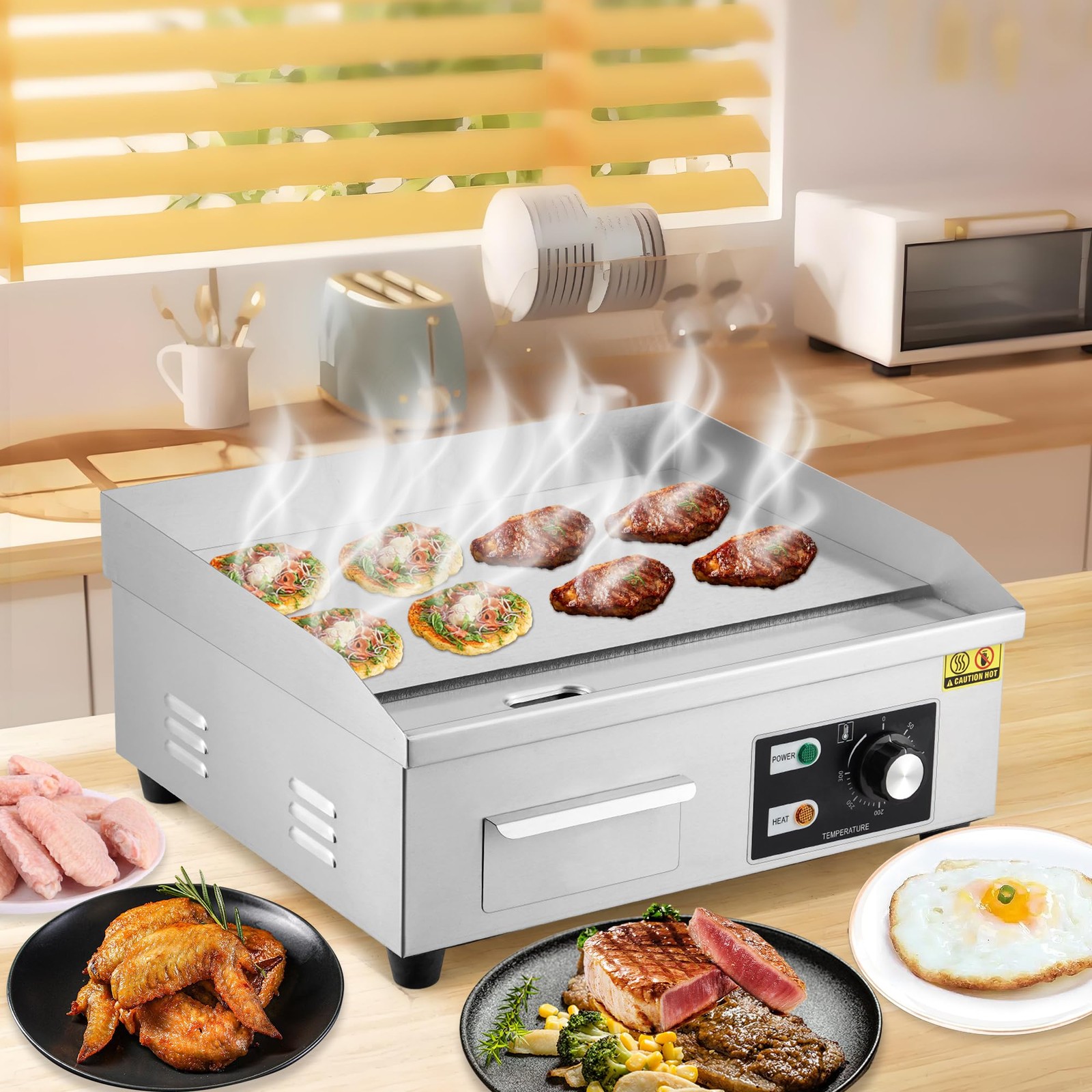 Commercial Electric Griddle 1600w Stainless Steel Flat Top Grill For Home