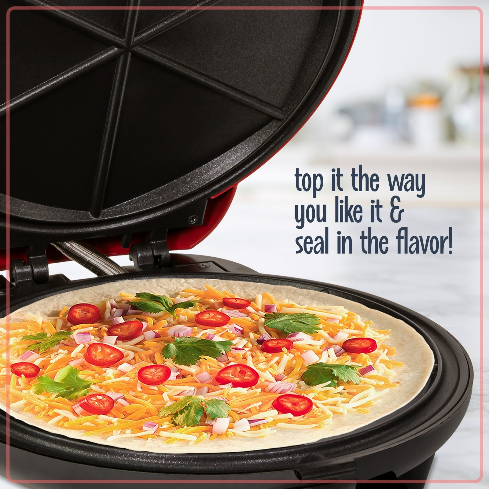 6-Wedge Electric Quesadilla Maker with Removable Tray and Extra Stuffing Latch..