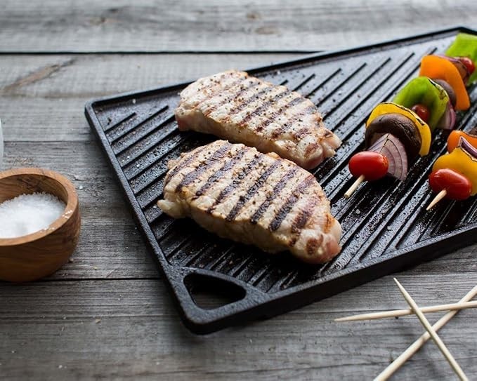 Plancha/parrilla reversible hierro fundido 9.5×16.75 in pre-sazonada uso estufa.