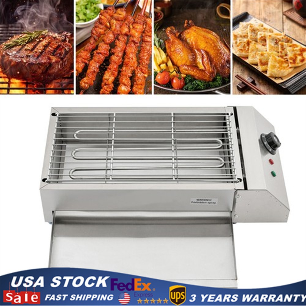BBQ Grill Heat Control Electric Barbecue Oven Grill Portable Griller Silver NEW