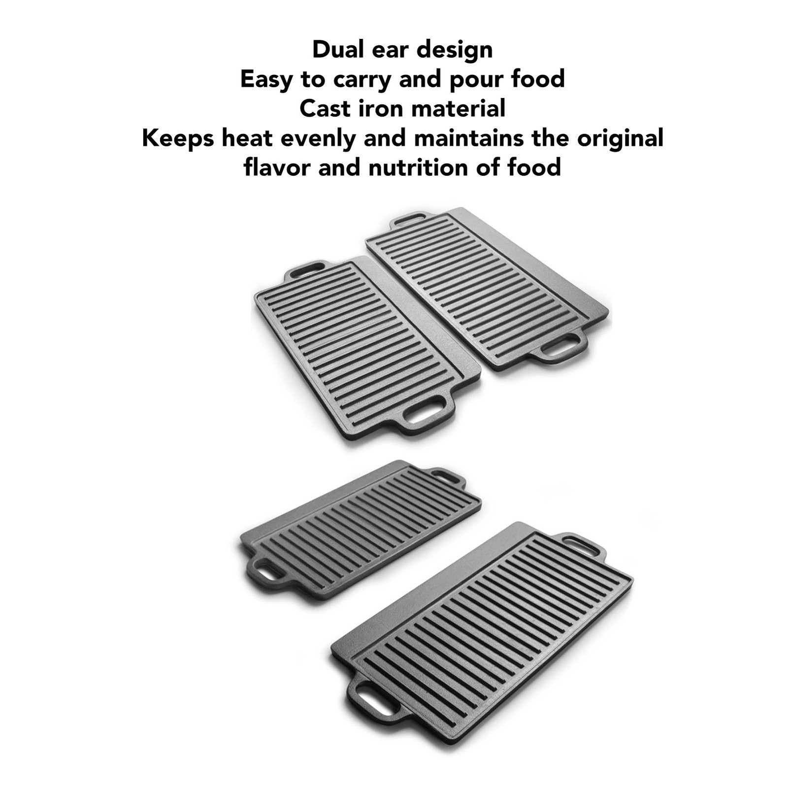 Cast Iron Rectangular Griddle Double Ears Cast Iron Griddle for BBQ Grill Gas v1
