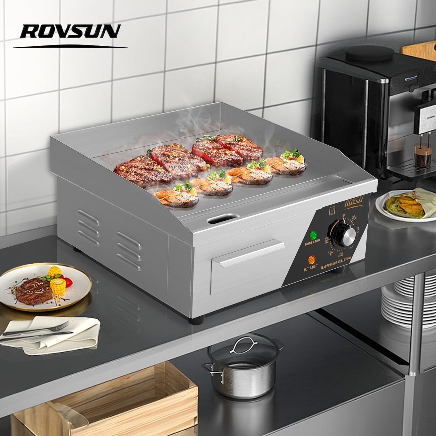 Commercial Electric Griddle,1500W Countertop Flat Top Grill, 14in Griddle Grill