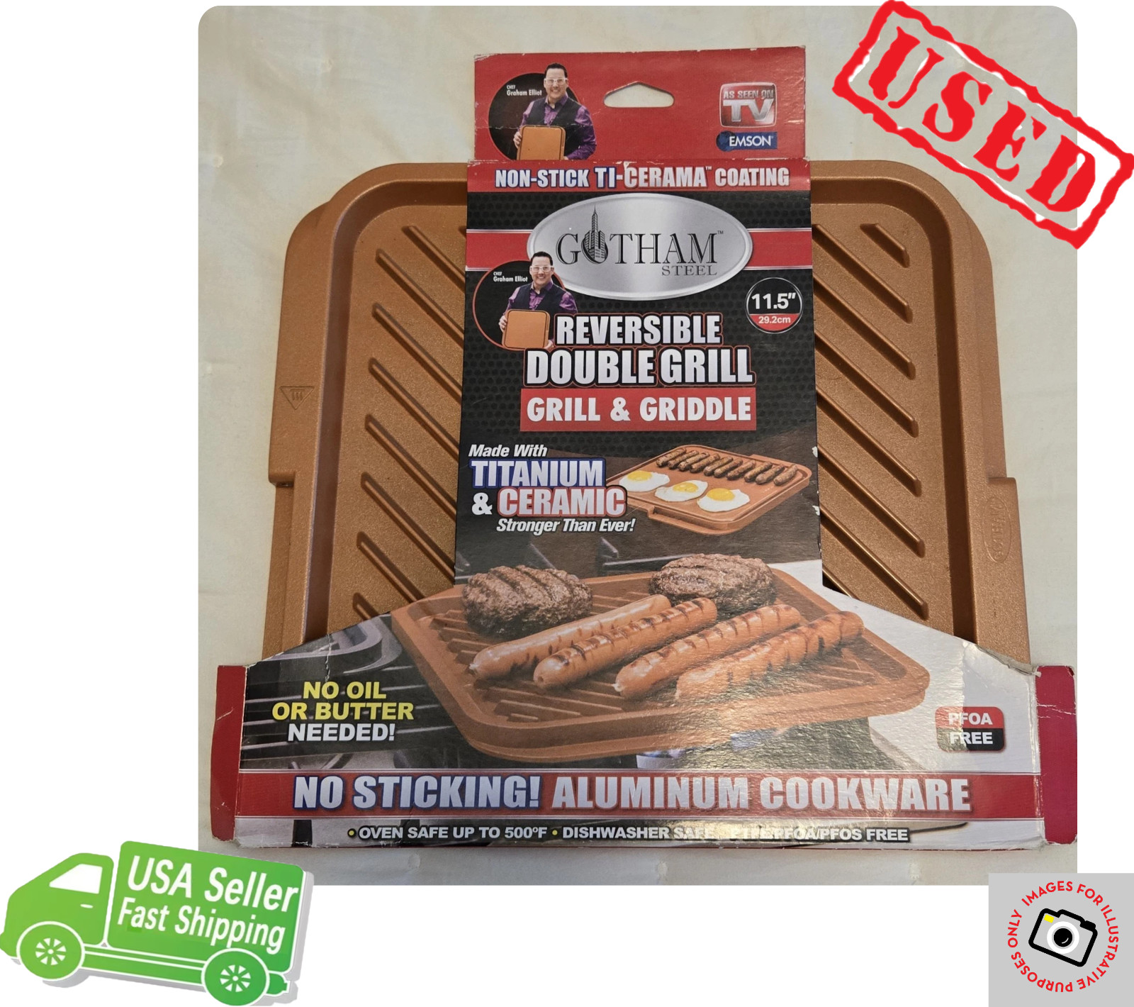 Gotham Steel Reversible Indoor Grill and Griddle Pan
