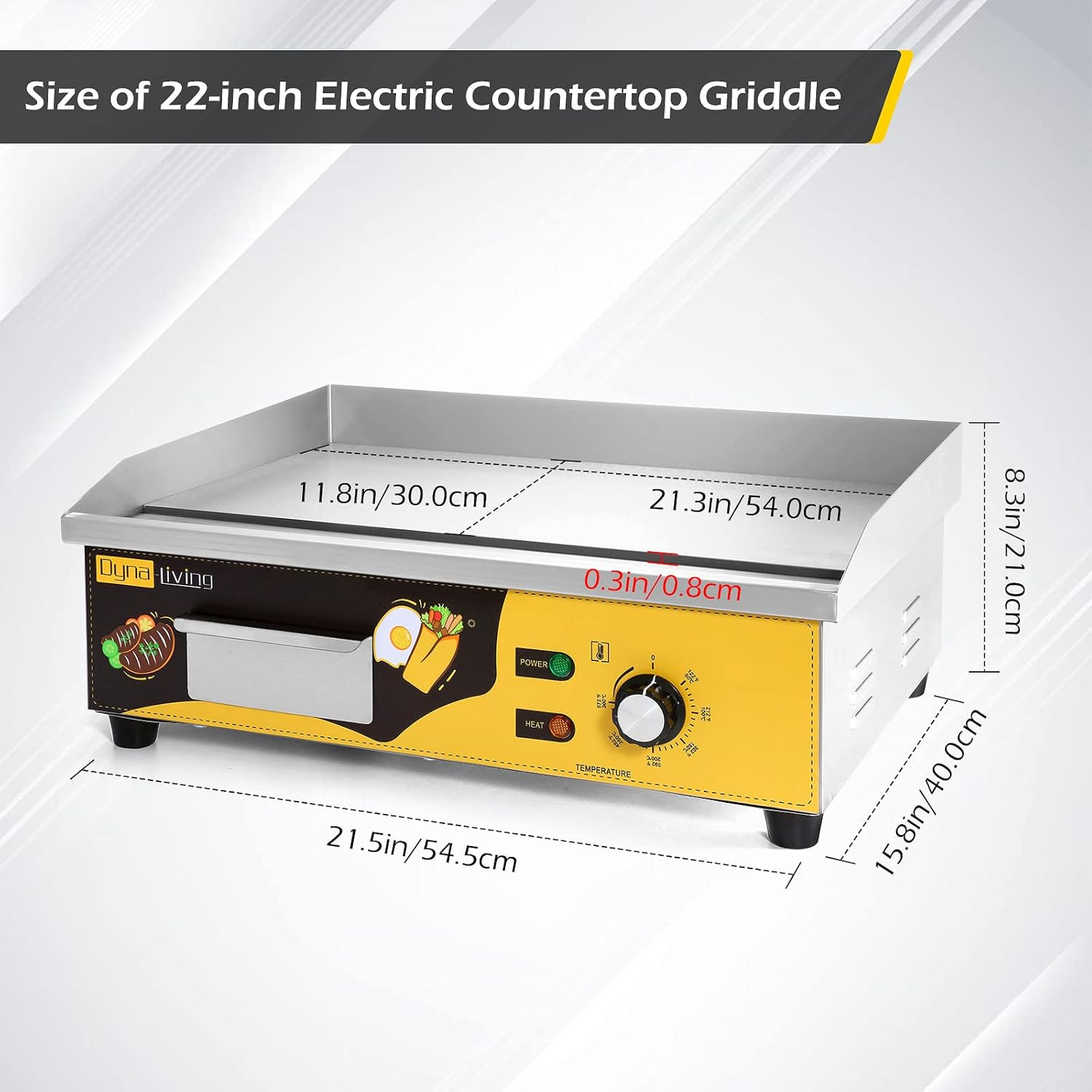 Commercial Electric Griddle 22” Stainless Steel Countertop Griddle 3000W 110V F