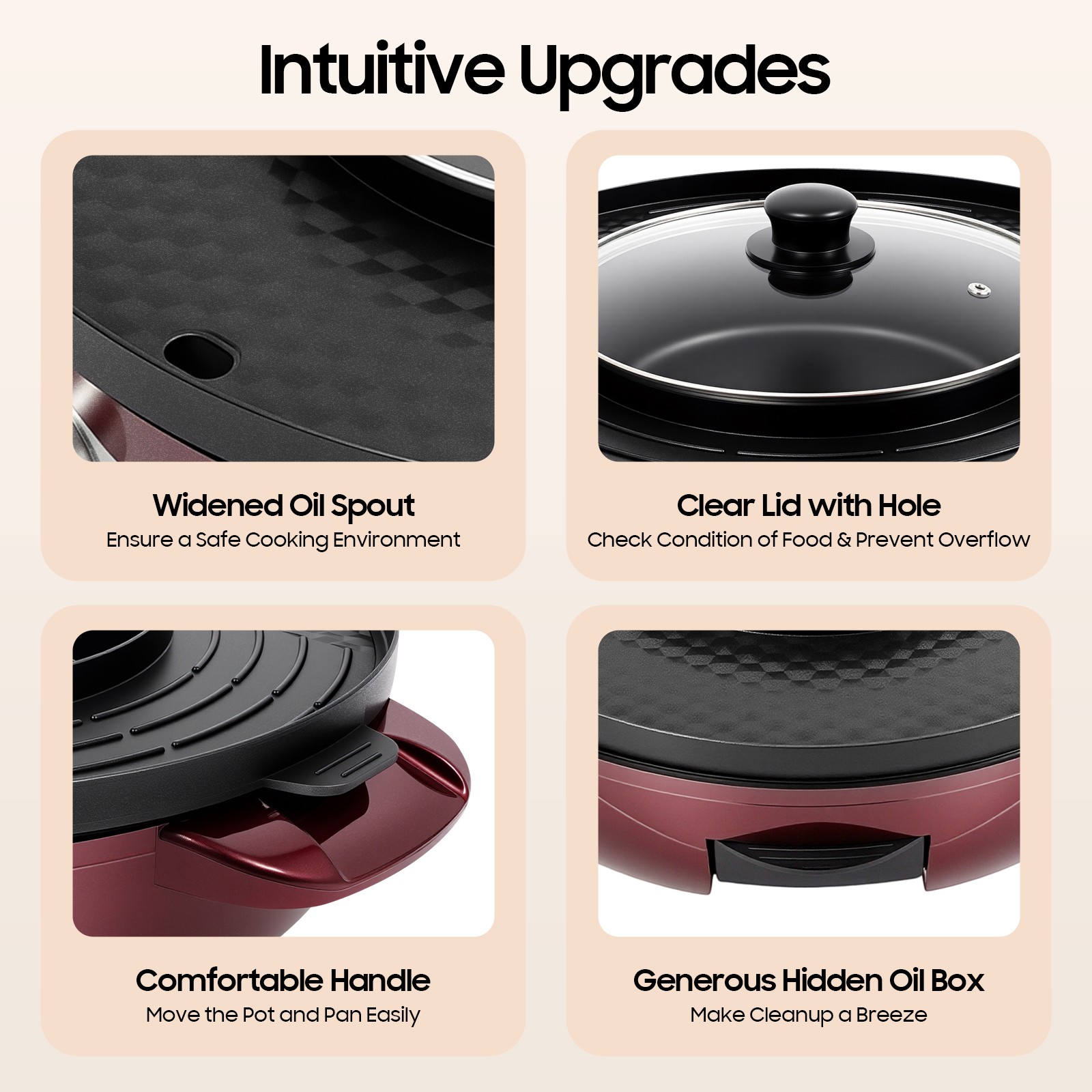 110V Electric Hot Pot, 2200W Electric Grill, Red Electric Roasting Pan & Hot Pot