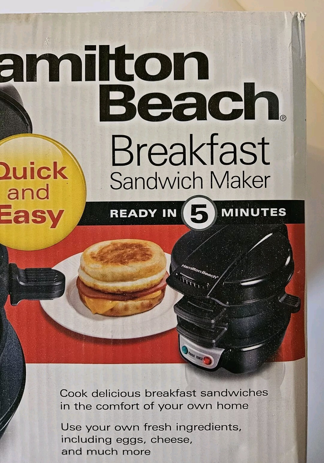 Hamilton Beach Breakfast Sandwich Maker with Egg Cooker Ring Black 600 Watt