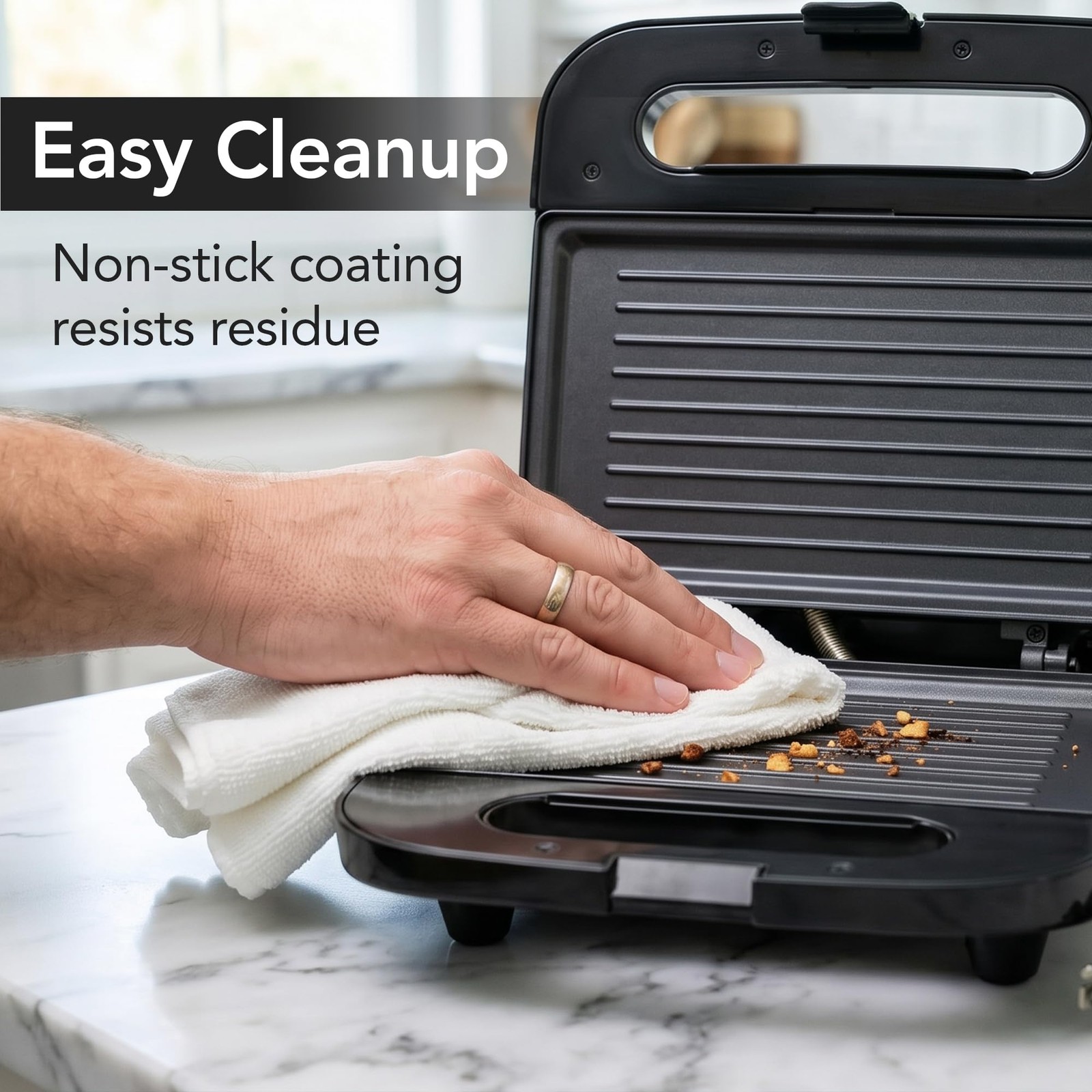 Electric Panini Press Grill Nonstick Plates Thermostat Control Compact Black New
