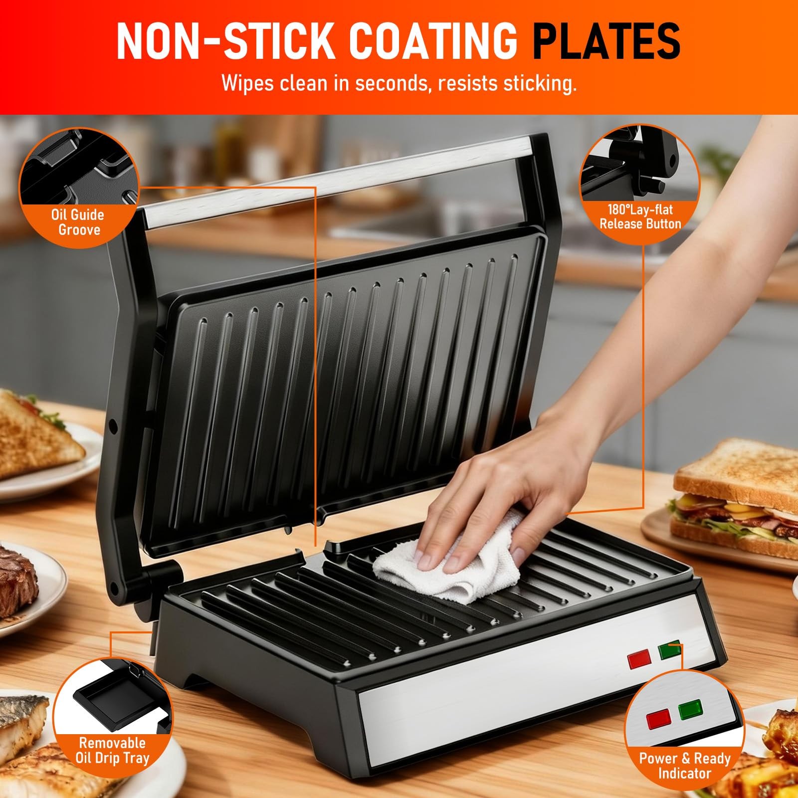 Panini Press Grill, Standard 2-Slice Sandwich Maker with Non-Stick Plates, 12…