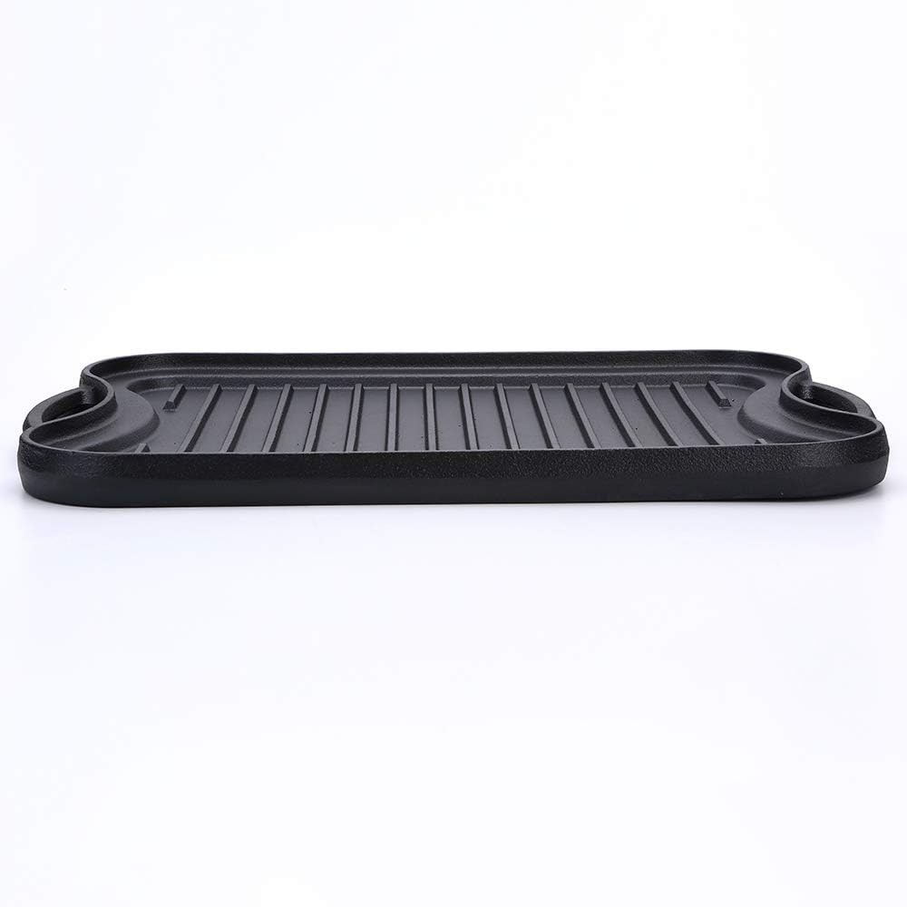 Black Pre-Seasoned Cast Iron Reversible Rectangular Grill/Griddle Pan BBQ Stove