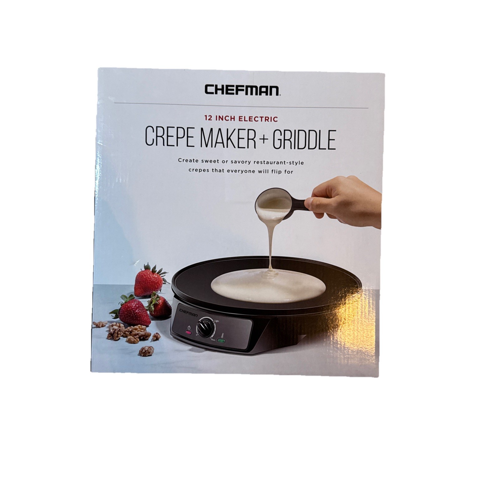 Chefman 12” Electric Crepe Maker + Griddle Nonstick 1000W w/ Tools New in Box