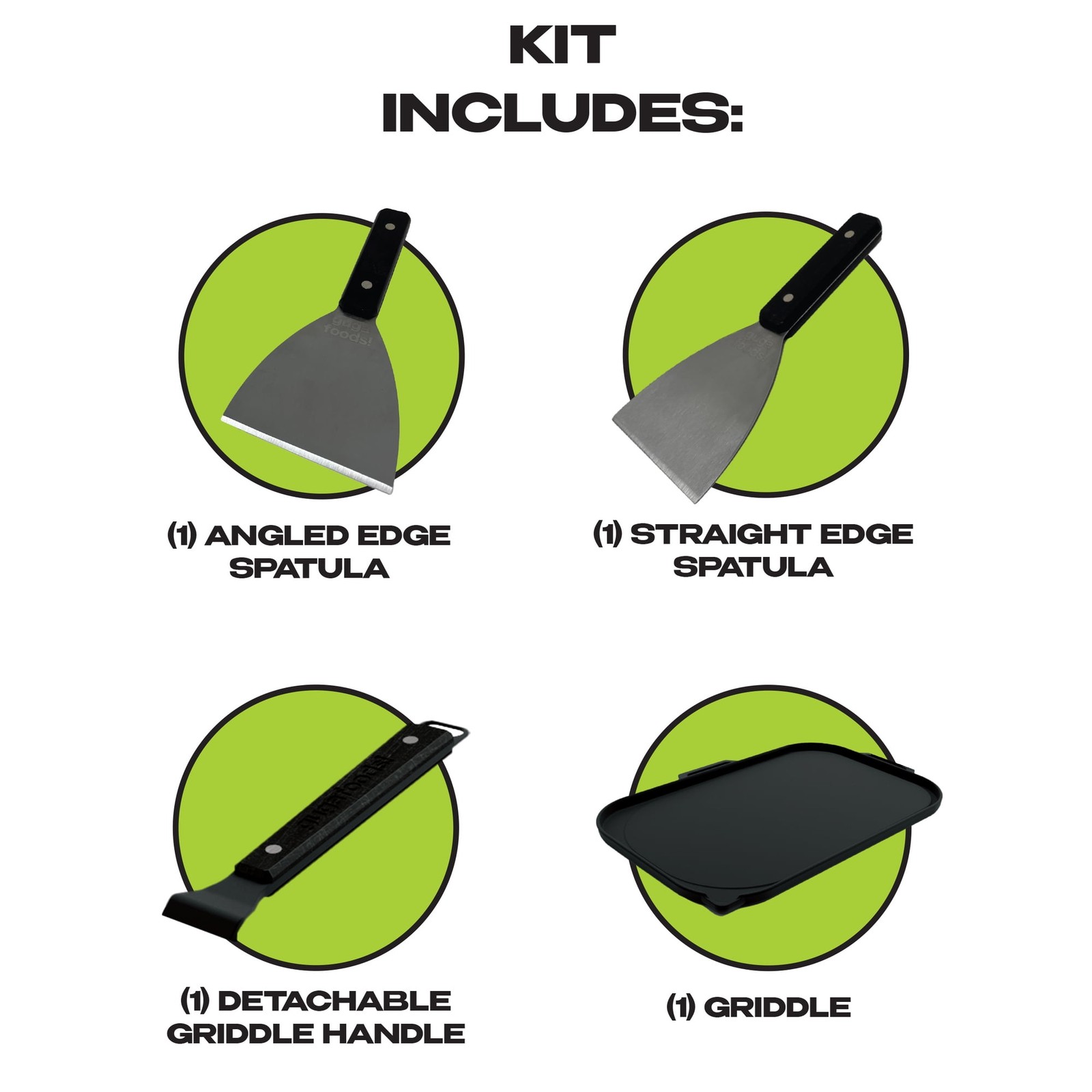 Guga Foods Ultimate Griddle Kit, Cast Iron Griddle with Detachable Handle,