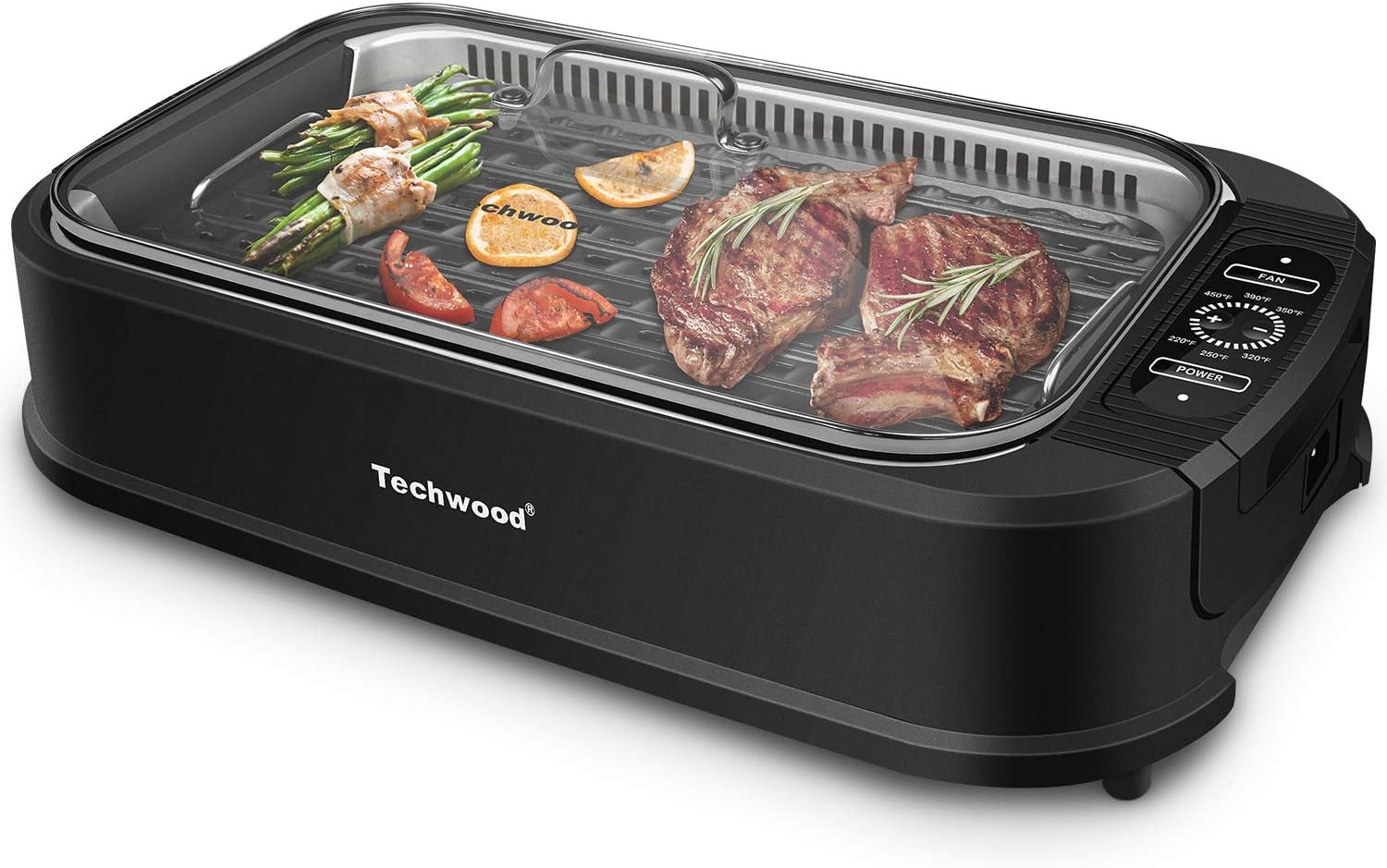 1500W Smokeless Indoor Electric Grill Nonstick BBQ Glass Lid Black