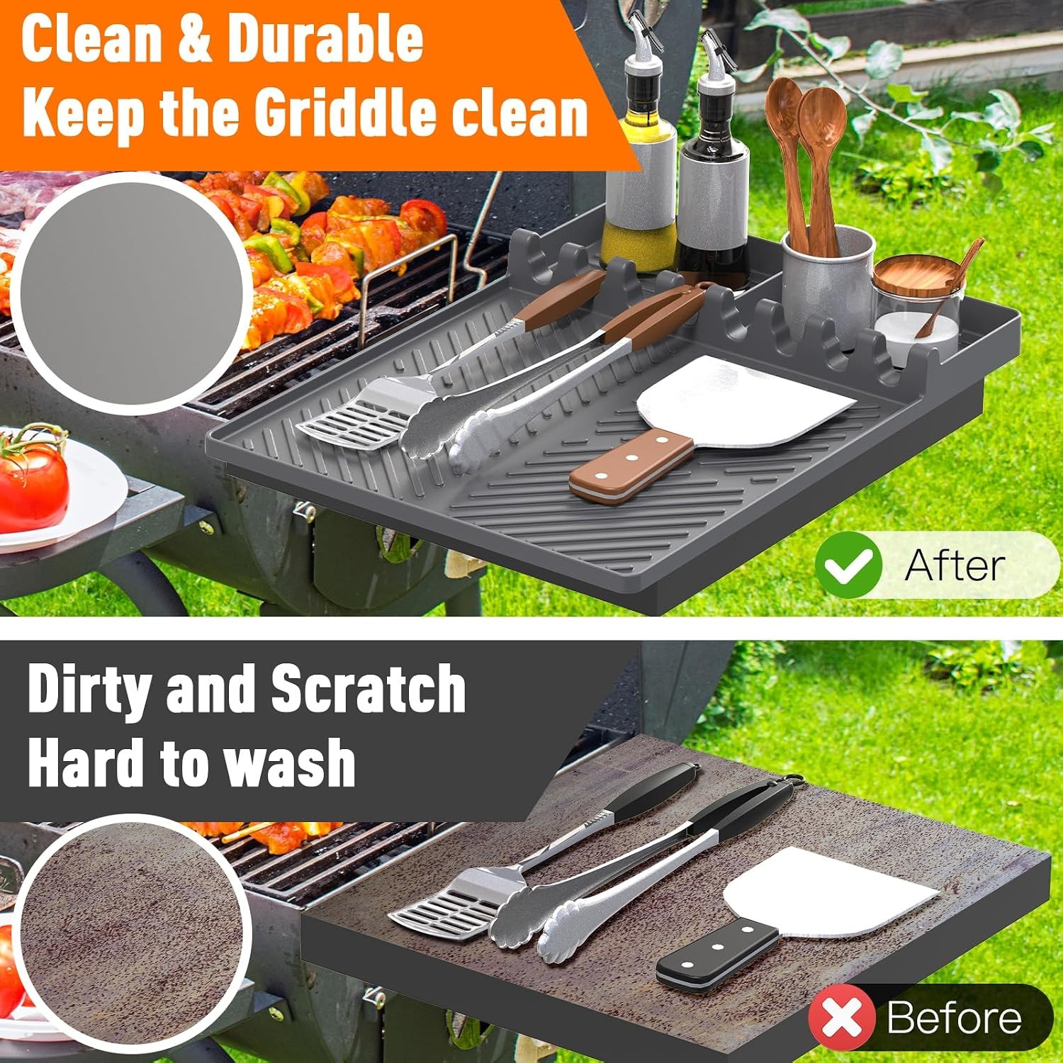 Blackstone Silicone Grill Mat Grey – Griddle Tools Mat with Drip Pad for Counter